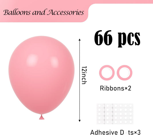 Retro Pink Balloons, 66pack 12inch Blush Pink Balloons Latex Party Balloons for Birthday Baby Shower Valentine's Day Graduation Wedding Gender Reveal Anniversary New Year Party Decorations