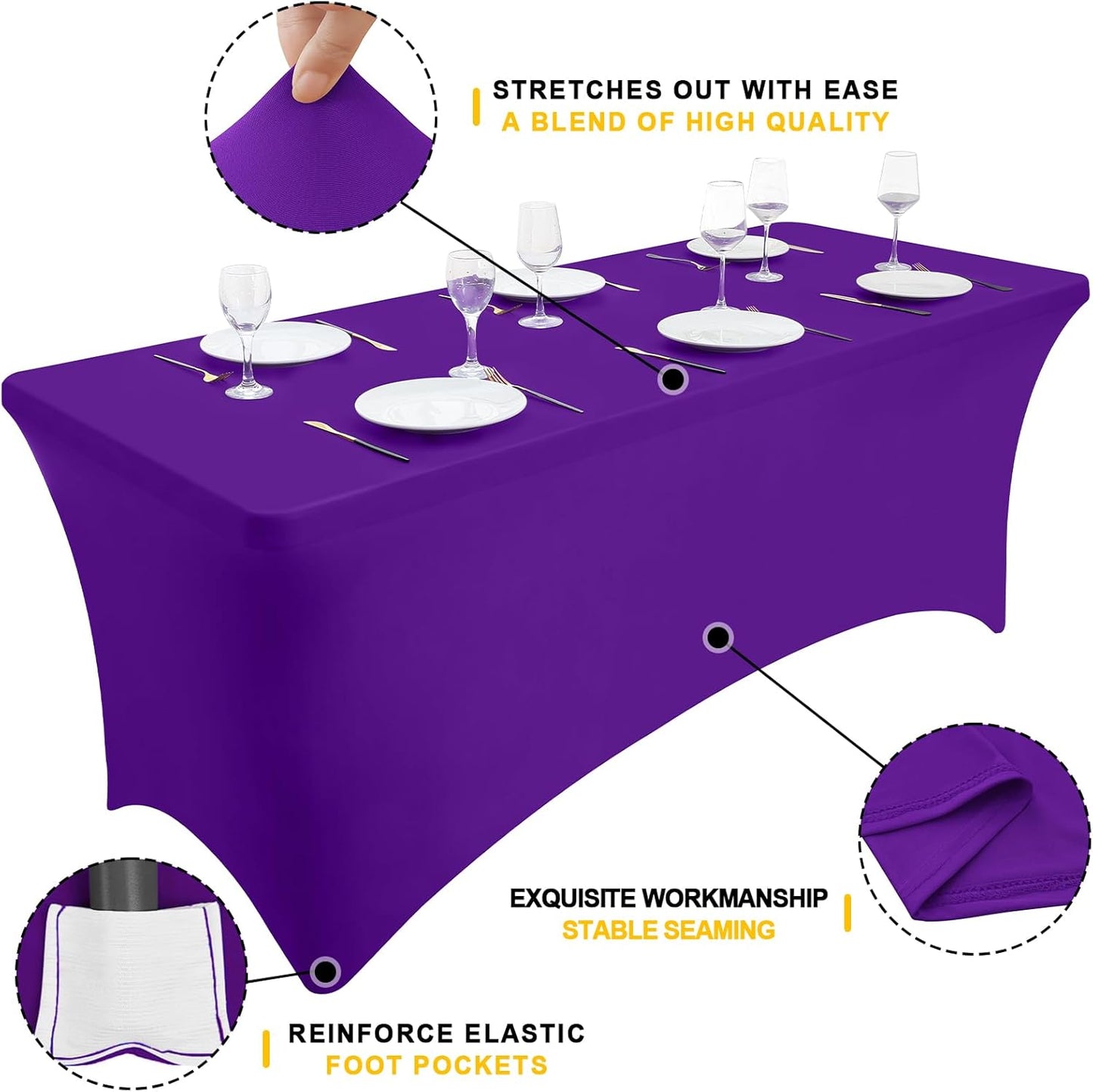 Smiry 2 Pack Spandex Table Cloth 6FT, Elastic Fitted Stretch Tablecloths for Rectangle Tables, Washable Table Cover for Outdoor, Wedding, Banquet & Parties (Purple, 72Lx30Wx30H Inch)
