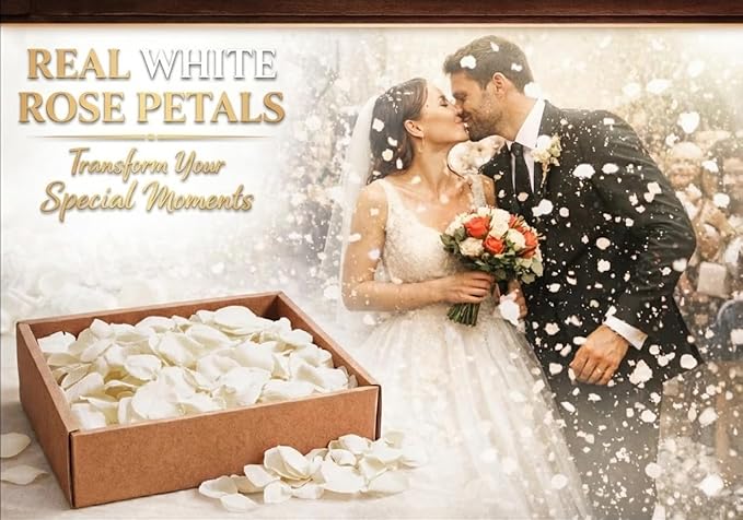 8.11oz Real White Rose Petals,Natural Petals For Wedding Party Decorations,Dried Flower Confetti,Rose Flower Girl,Table Centerpieces,Bridal Shower,Romantic Night,Proposal Decor