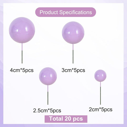 BEISHIDA 20 PCS Lavender Purple Mini Ball Cake Toppers Foam Cake Balls Decoration Supplies for Happy Birthday Anniversary Wedding Baby Shower Halloween Cake Decorations