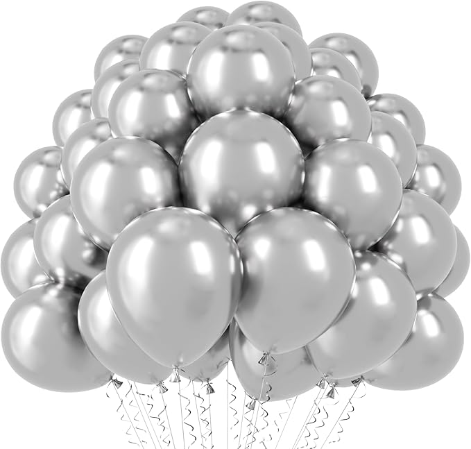 110pcs Metallic Silver Balloons 12inch Chrome Silver Latex Party Balloons for Graduation, Wedding, Birthday, New Year, Baby Shower, Anniversary, Holiday Party Decorations