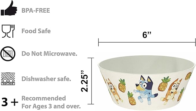 Zak Designs 5-Piece Dinnerware Set, Bluey - Durable Plastic & Stainless Steel - Includes Water Bottle, 8-Inch Plate, 6-Inch Bowl, Fork & Spoon - Suitable for Kids Ages 3+
