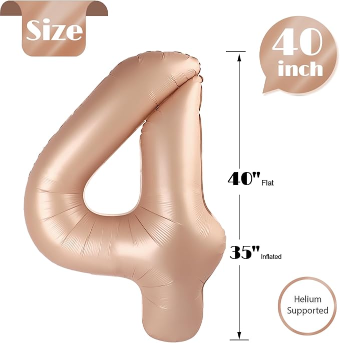 Light Brown 4 Balloon, Tan Number Balloons 40 Inch, 4th Beige Party Decorations, Sandy Brown Four Large Numbers for Party Decor, Khaki Number 4 Balloon