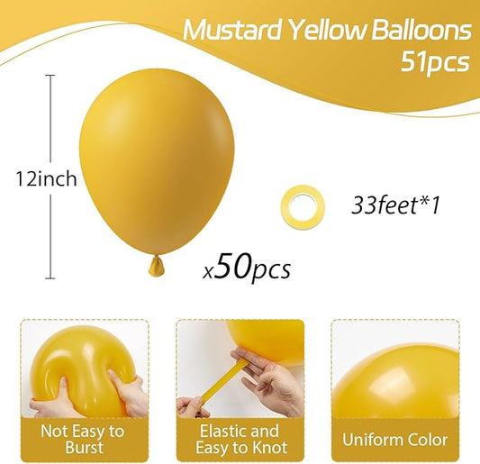 Mustard Yellow Balloons 12 inch, Mustard Yellow Latex Balloons 50pcs Party Balloons for Sunflower Bee Thanksgiving Fall Baby Shower Birthday Party Decorations
