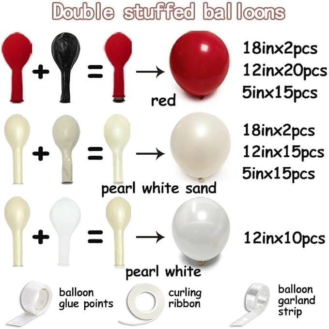 Red White Balloon Garland Double Stuffed Dark Red Pearl White Balloon Arch Kit Burgundy Balloons for Birthday Wedding Bridal Shower Engagement Mother's Day Graduation Party Decor