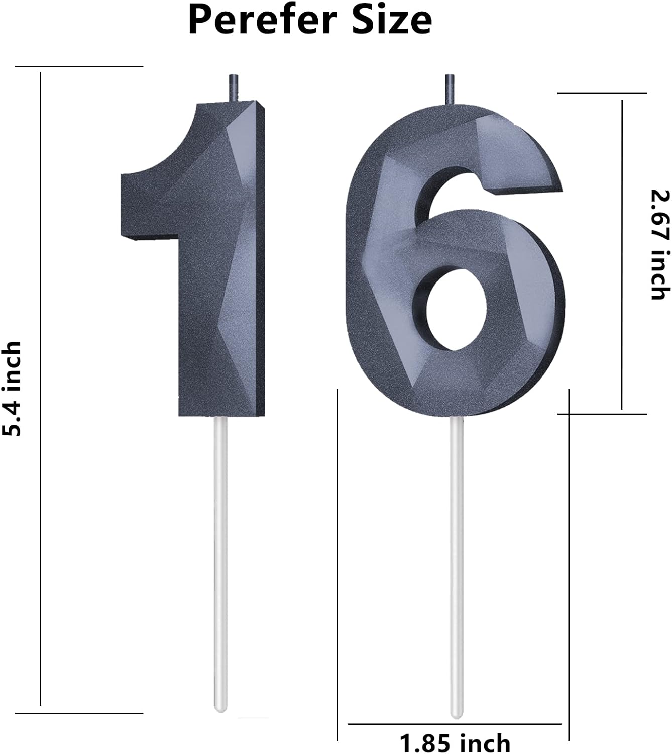 Number Birthday Candles(16 Candle Black) 3D Diamond Shape 16th Happy Birthday Cake Topper Decorations for Boy Men Birthday Wedding Anniversary Celebration Theme Party Supplies