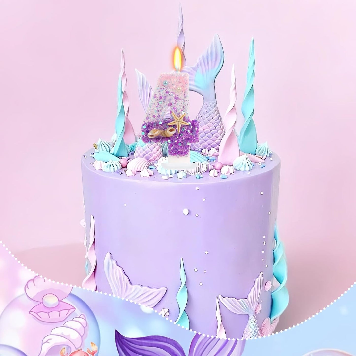 Purple Mermaid Party Number 4 Cake Candles, 2.76 inch Birthday Candle, Cake Topper Decoration for Birthday Party (Number 4)