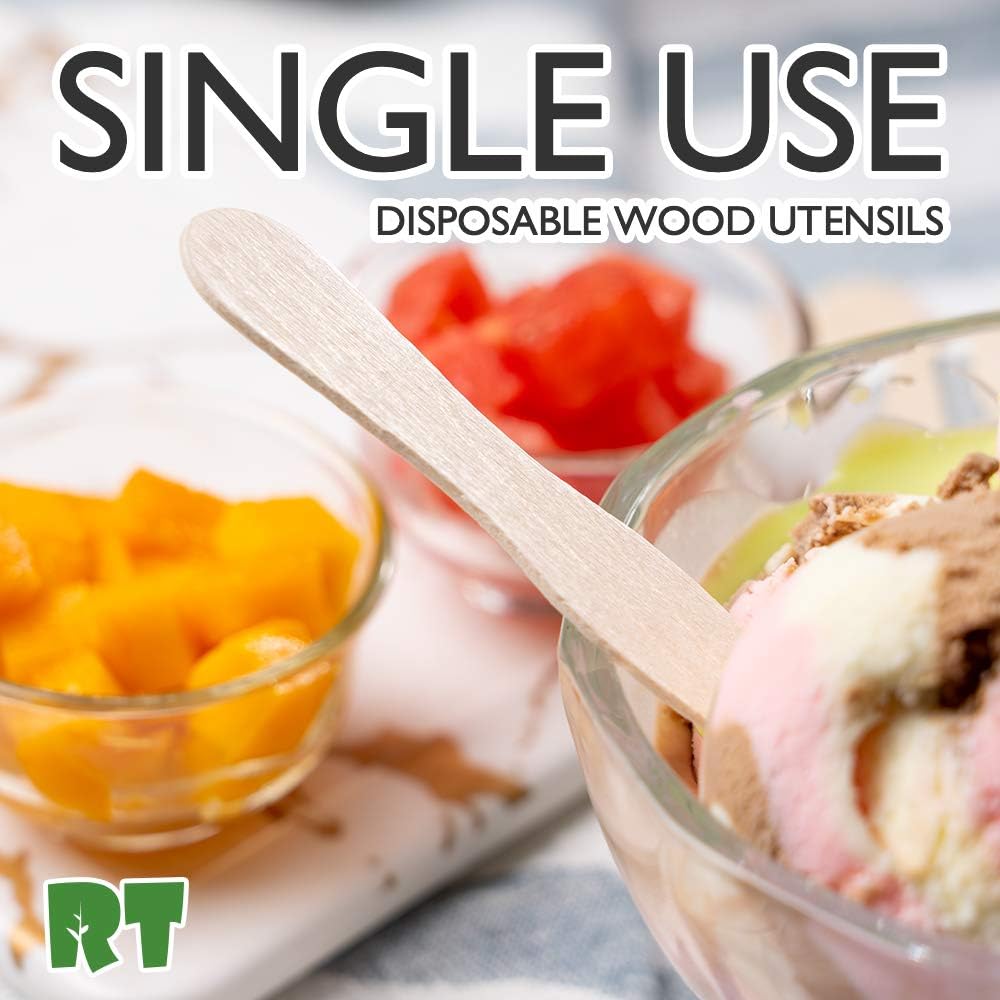 RT-Disposable Wooden Ice Cream Spoon Natural Birch 3 Inches (500 pieces) Individual Packaging Is Safer