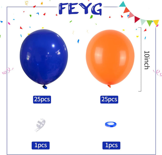 Balloons Blue and Orange, 50PCS Blue and Orange Latex Balloon, Blue and Orange Party Balloons Birthday Balloons Decoration for Girls Boys Birthday Party Baby Shower Bridal Shower Engagement