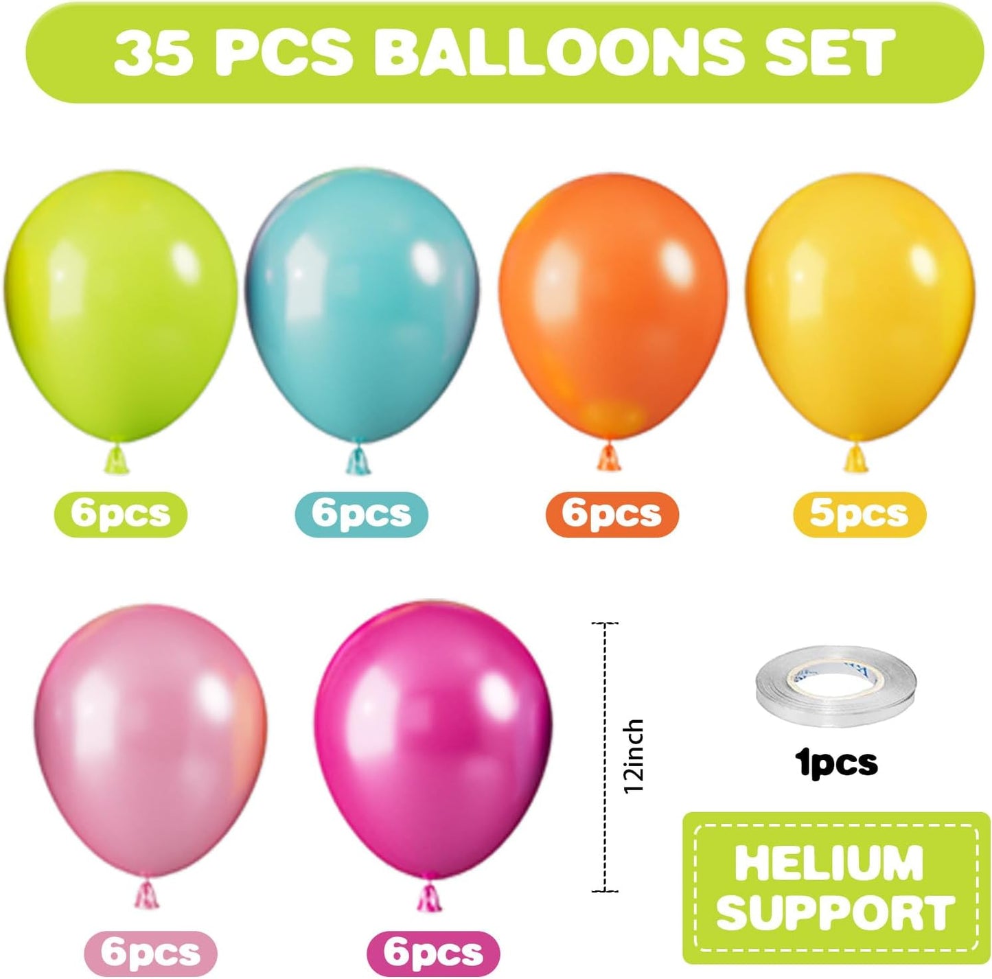 Tropical Balloons, 12 Inch Hawaii Balloons, Colorful Balloon, Pearl Hot Pink Teal Blue Yellow Fruit Green Latex Balloon for Summer Pool Beach Hawaiian Flamingo Theme Birthday Party Decoration