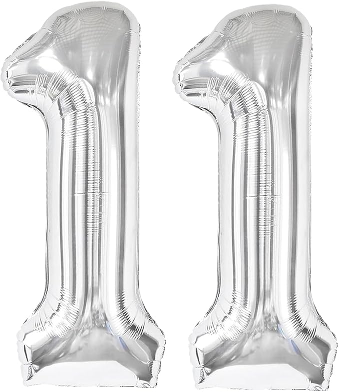 Silver Number 11 Balloon 40 inch, 11 Number Balloons, 11th Silver Birthday Decorations for Girls Boys Kids, 11 Year Old Silver Party Supplies