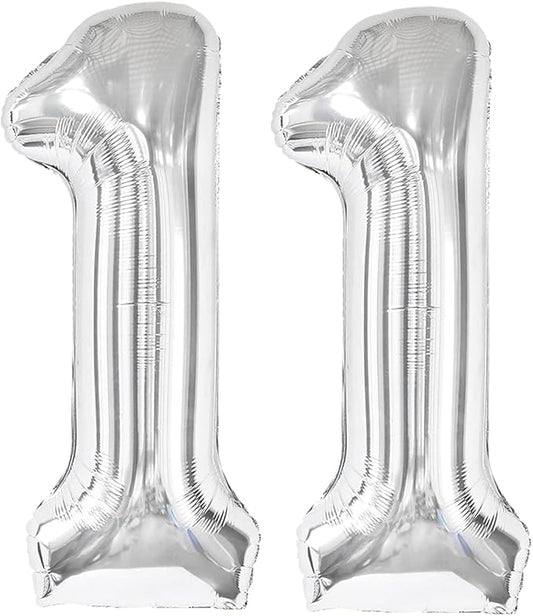 Silver Number 11 Balloon 40 inch, 11 Number Balloons, 11th Silver Birthday Decorations for Girls Boys Kids, 11 Year Old Silver Party Supplies
