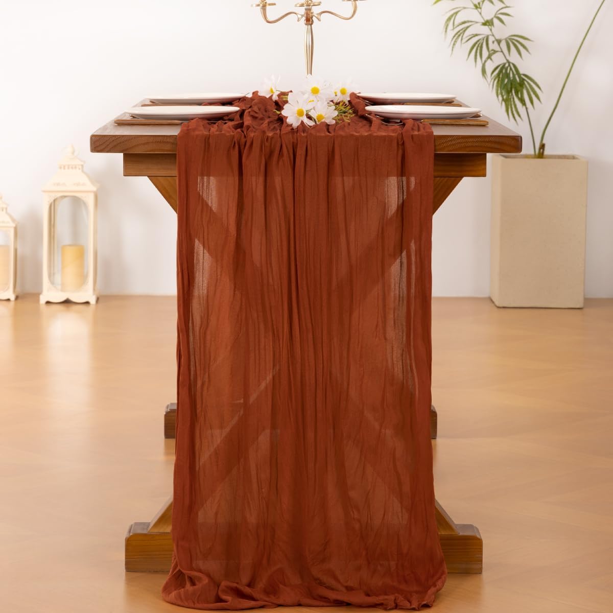 Socomi Fall Thanksgiving Cheesecloth Table Runner 3pcs Terracotta Boho Rustic Gauze 120 inch 10FT Cheese Cloth Runner for Wedding Party Baby Shower Birthday Home Decor Holiday Decorations