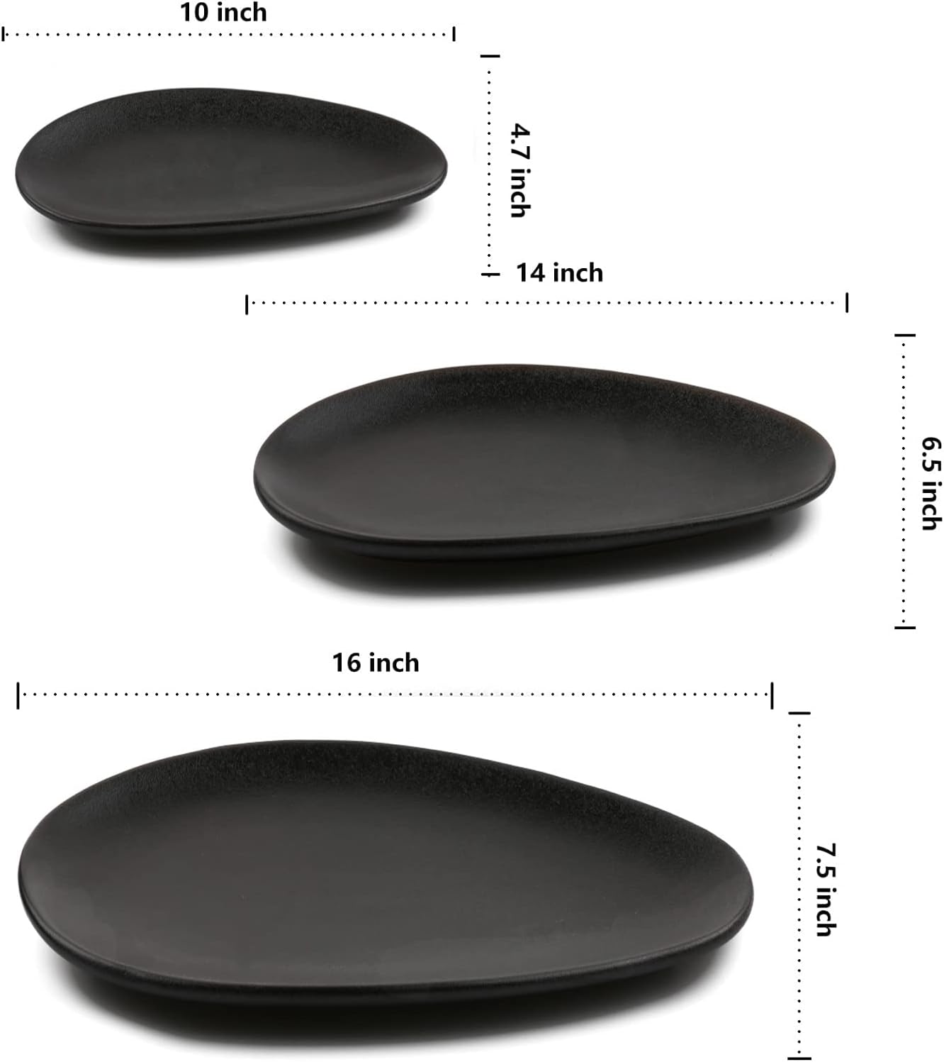 vicrays Large Oval Serving Platters, 16"/14"/10" Porcelain Serving Platters for Party, BBQ,Stackable Serving Trays Serving Plates for Appetizers, Sushi, Restaurant, Set of 3 (Black)`