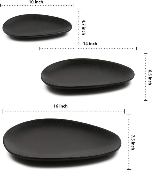 vicrays Large Oval Serving Platters, 16"/14"/10" Porcelain Serving Platters for Party, BBQ,Stackable Serving Trays Serving Plates for Appetizers, Sushi, Restaurant, Set of 3 (Black)`