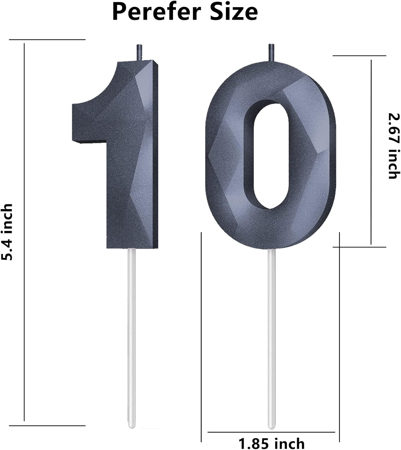 Number Birthday Candles(10 Candle Black) 3D Diamond Shape 10th Happy Birthday Cake Topper Decorations for Boy Men Birthday Wedding Anniversary Celebration Theme Party Supplies