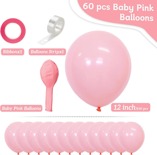 Pink Balloons 60 Pcs Light Pink Balloons 12 Inch Baby Pastel Pink Balloon for Arch Garland Birthday Party Baby Shower Gender Reveal Bridal Shower Wedding