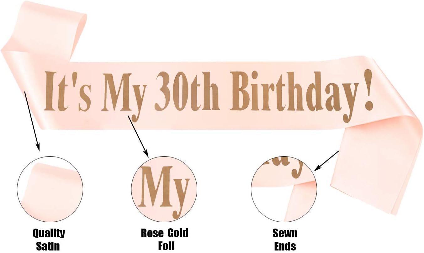 30th Birthday Gifts,Party Headband Sash for Girl,IT'S MY Birthday Sash Tiara, Rose Gold Rhinestone Crown for Women Decoration