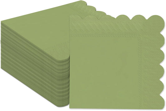 qiqee Matcha Green Cocktail Dinner Napkins 5x5inch Disposable Beverage,Wedding, Birthday Party Dessert Wave Paper Napkins(120 Count)