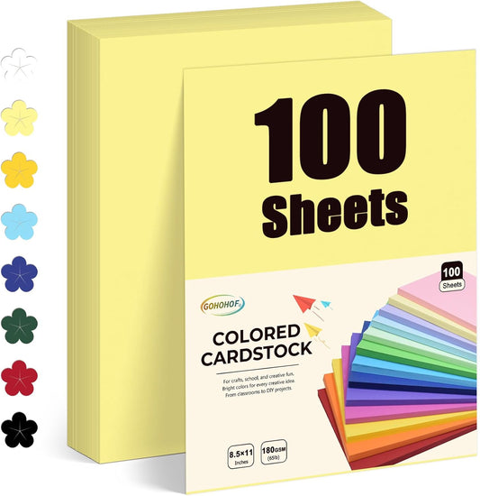 100 Sheets Light yellow Cardstock 8.5 x 11 Cardstock Printer Paper 65 lb/180 gsm, Card Stock Paper for Printer, Drawing,Gift tags,Invitations
