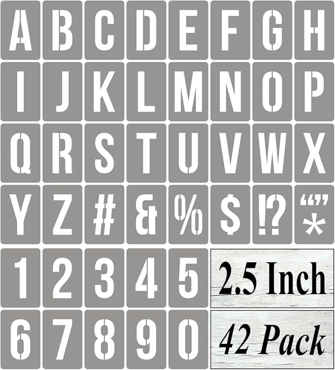 2.5 Inch Alphabet Letter and Number Stencils for Painting - 42 Pack Templates With Signs for Wood, Reusable Stencils for Chalkboard Wood Signs & Wall Art