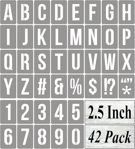 2.5 Inch Alphabet Letter and Number Stencils for Painting - 42 Pack Templates With Signs for Wood, Reusable Stencils for Chalkboard Wood Signs & Wall Art