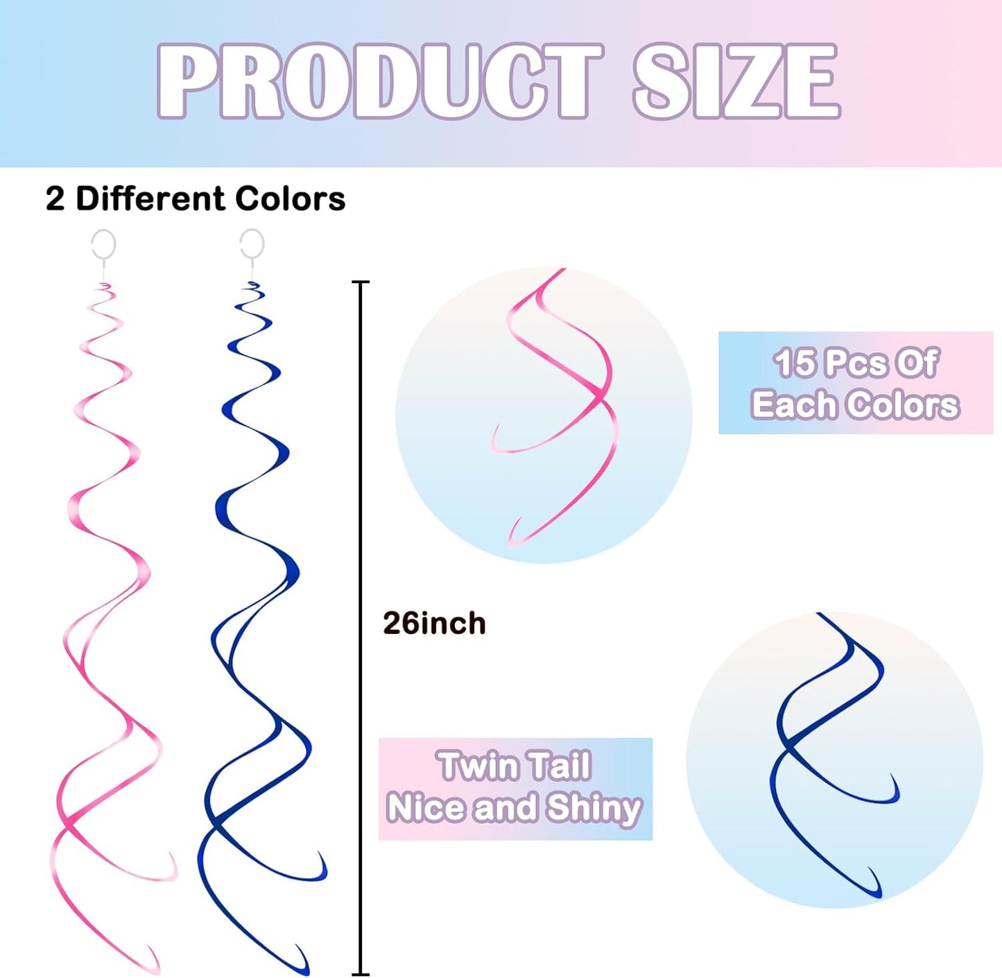 30pc Hanging Swirl Decorations Pink and Blue Swirl Streamers Party Decorations for Baby Shower, Birthday Party