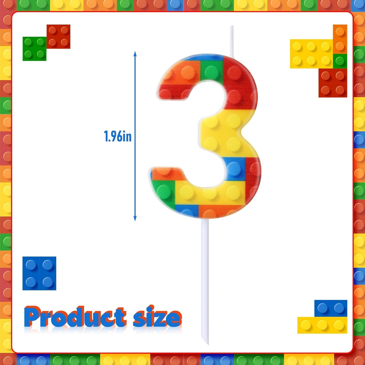 Building Block Number 0-9 Birthday Cake Candle Numeral Birthday Sparkler Candles for Building Block Cake Topper for Party Decorations Supplies(Number 3)