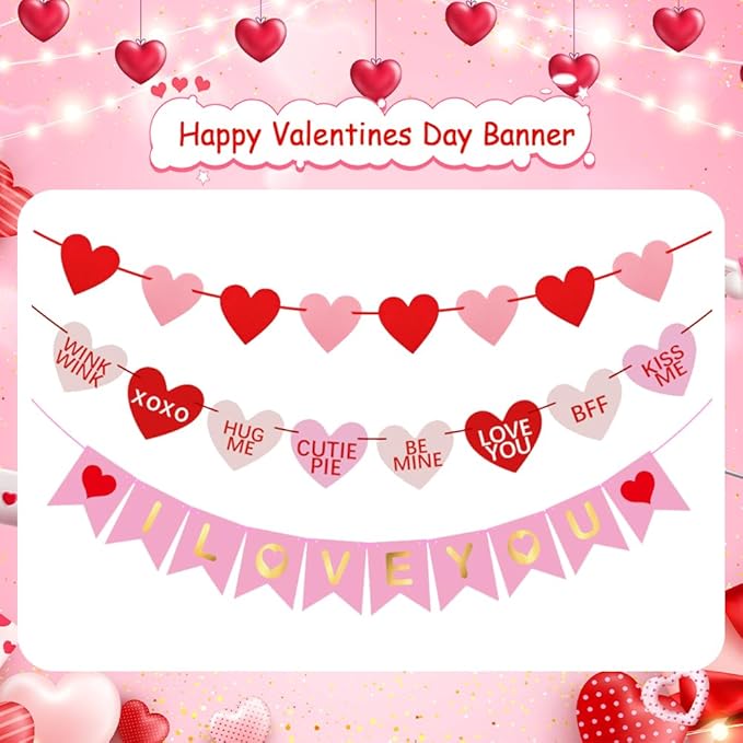 AIBIIN Valentine's Day Balloon Garland Arch Kit,I Love You Banner Red Pink White Confetti Balloons for for Women Girls Wedding Engagement Mother's Day Anniversary Decoration Supplies