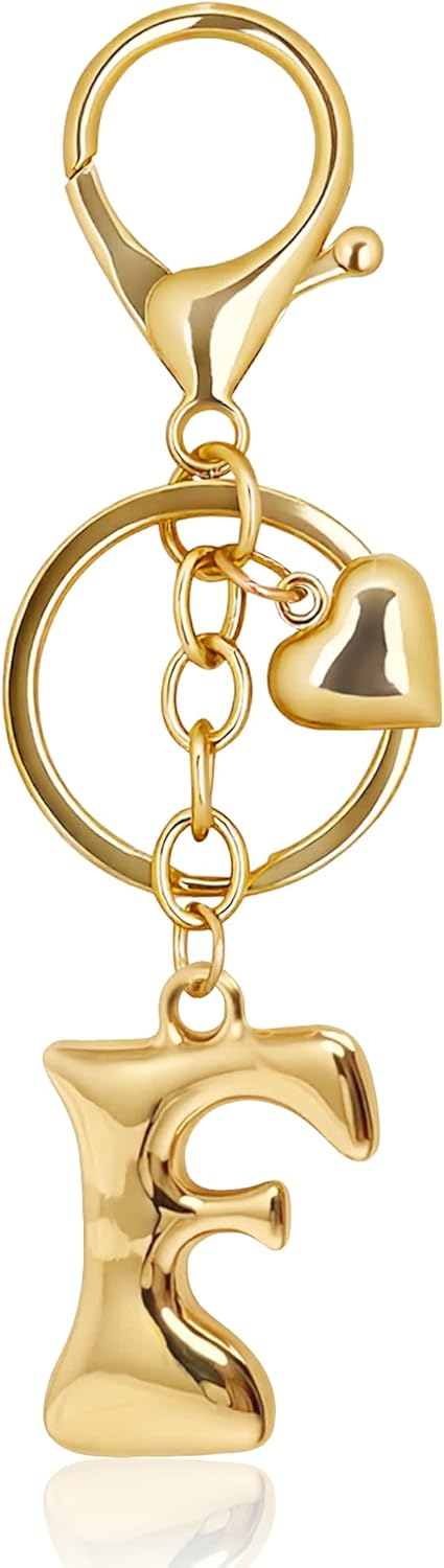 Gold Bubble Heart Initial Bag Charms for Handbags – Cute Initial Letter Keychain for Women, Purse Charms, Gold Gift