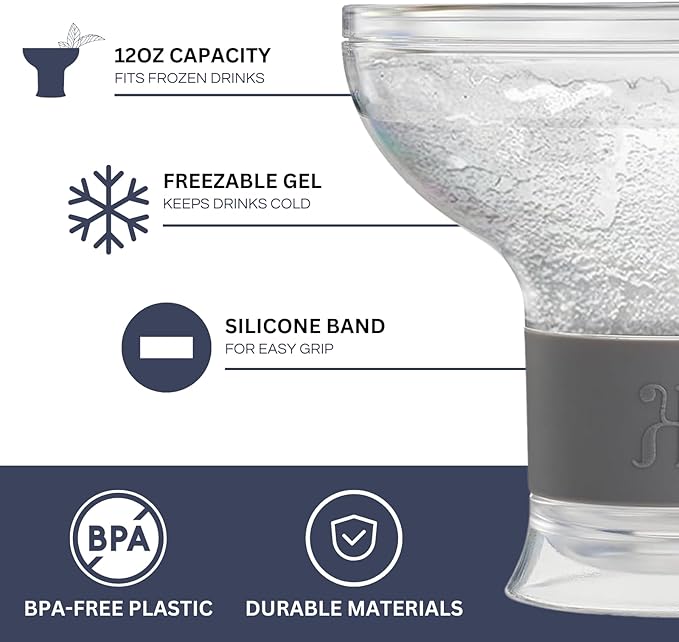 Khen Frozen Margarita & Cocktail Chiller Glasses | Set of 4 | Cooling Cups 12 OZ Unbreakable Tritan Acrylic, Double Wall Insulated to Keep Drink Cool, Freeze Gel Glass Cup, Silicone Holder