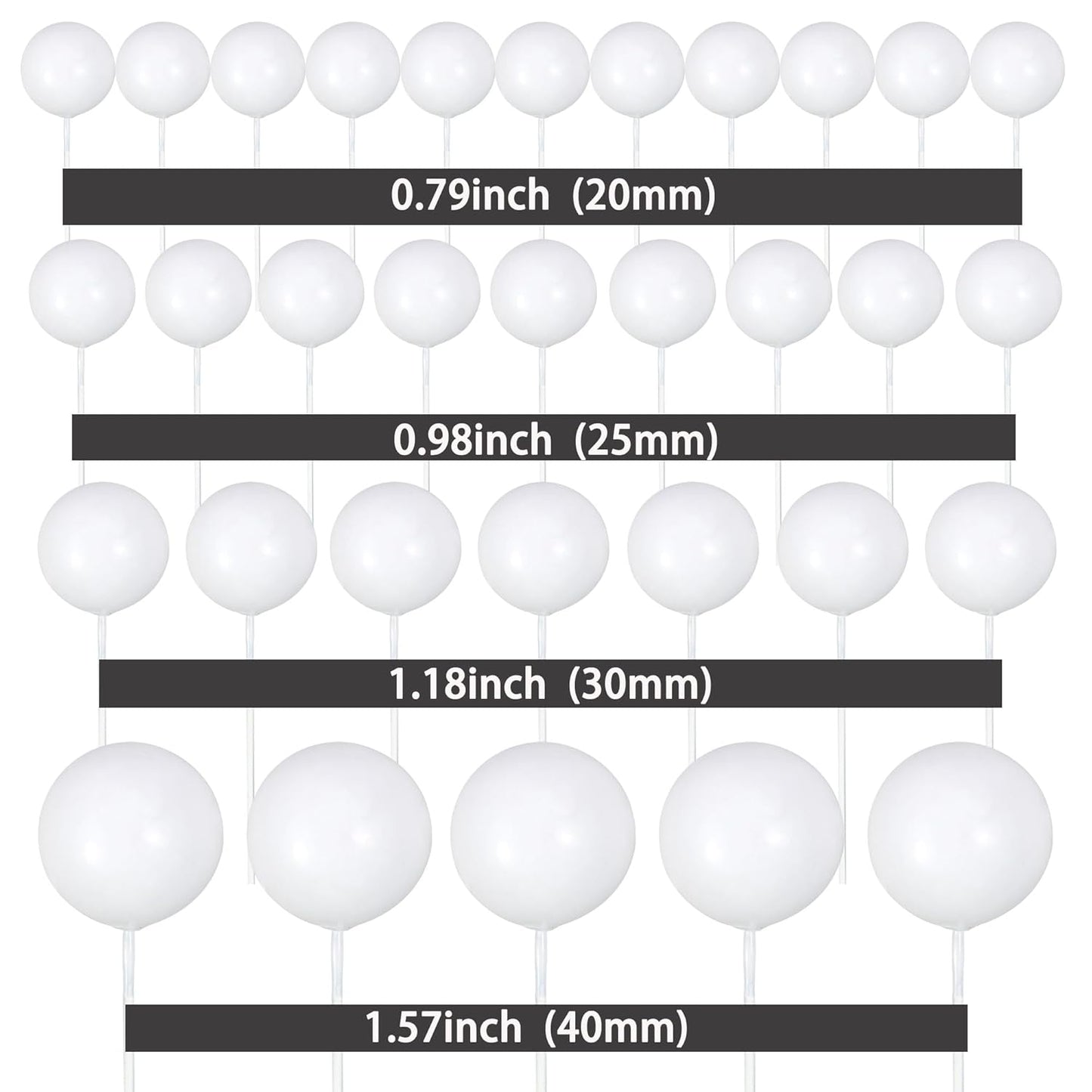 Gyufise 30Pcs Balls Cake Toppers Ball Picks Ball Shaped Cupcake Toppers Foam Balls Cake Topper Mini Balloons Cake Decorations for Wedding Baby Shower Birthday Party Supplies New White
