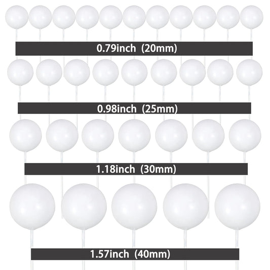 Gyufise 30Pcs Balls Cake Toppers Ball Picks Ball Shaped Cupcake Toppers Foam Balls Cake Topper Mini Balloons Cake Decorations for Wedding Baby Shower Birthday Party Supplies New White