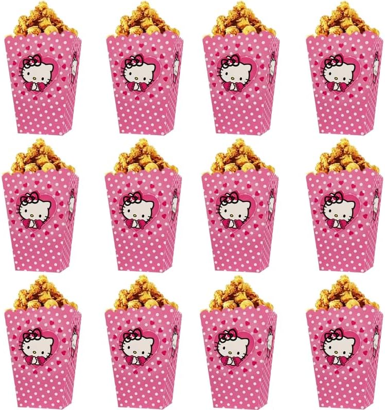 12 Pcs Cat Candy Box Popcorn Box Paper Food Trays Boat Pink Kitty Snack Treat Boxes Candy Cookie Container Decorations for Birthday Party Favor Supplies (red)