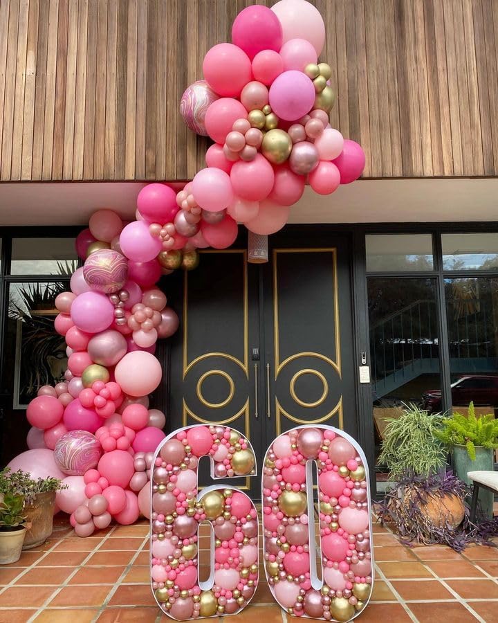 Bezente Pink Balloons Set,60pcs 12 inch Metallic Pearl Pink, Hot & Pastel Pink Latex Balloons Kit for Birthday,Wedding,Baby Shower,Princess Theme Party Decorations