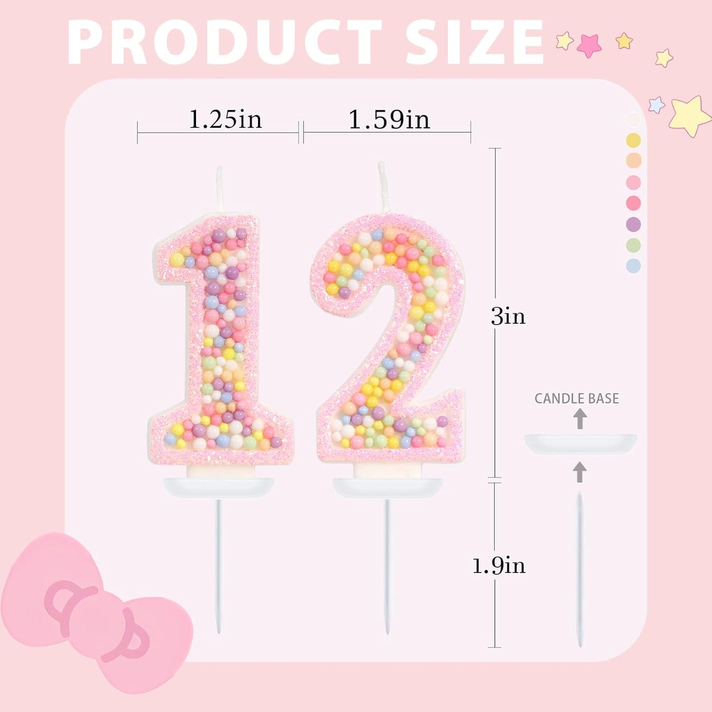 Birthday Candles - Number 12 Candle, Colorful Macaron Candles, 12 Birthday Decorations for Girl, Sweet Cake Decorations, Sweet Theme Party Supplies (Pink)