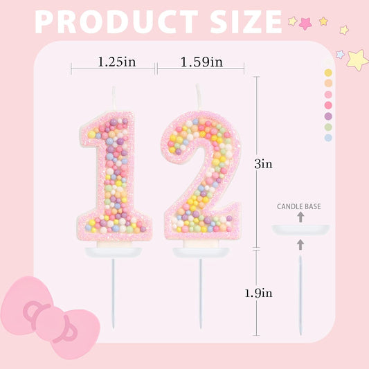 Birthday Candles - Number 12 Candle, Colorful Macaron Candles, 12 Birthday Decorations for Girl, Sweet Cake Decorations, Sweet Theme Party Supplies (Pink)