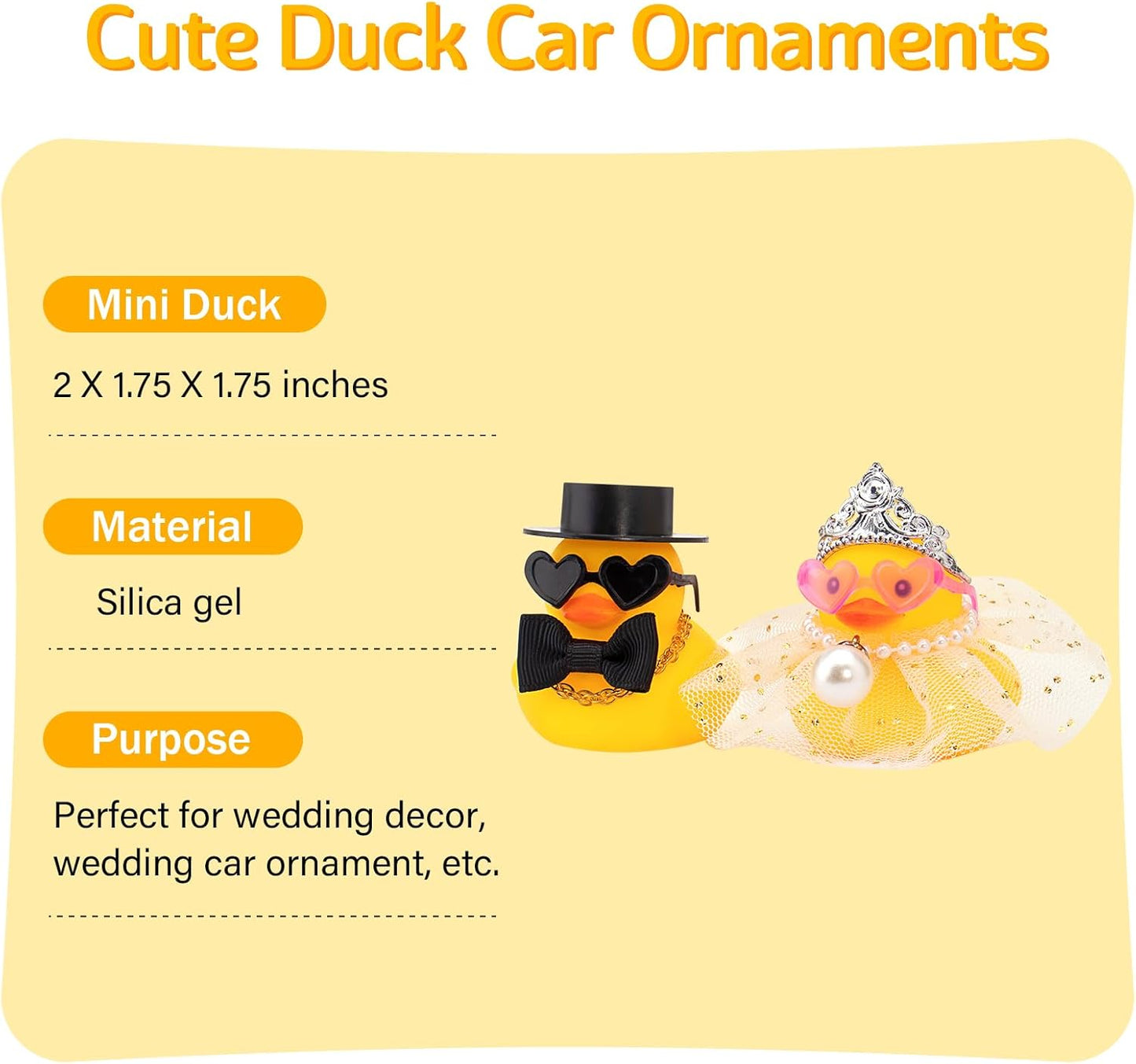 wonuu Pair Set of 2 Bride and Groom Rubber Ducks for Wedding Favors, Party Favors, Ceremony Gift Set, Marriage Souvenir, Marry Blessings, Aniversary Present, White Dress&Short Top Hat