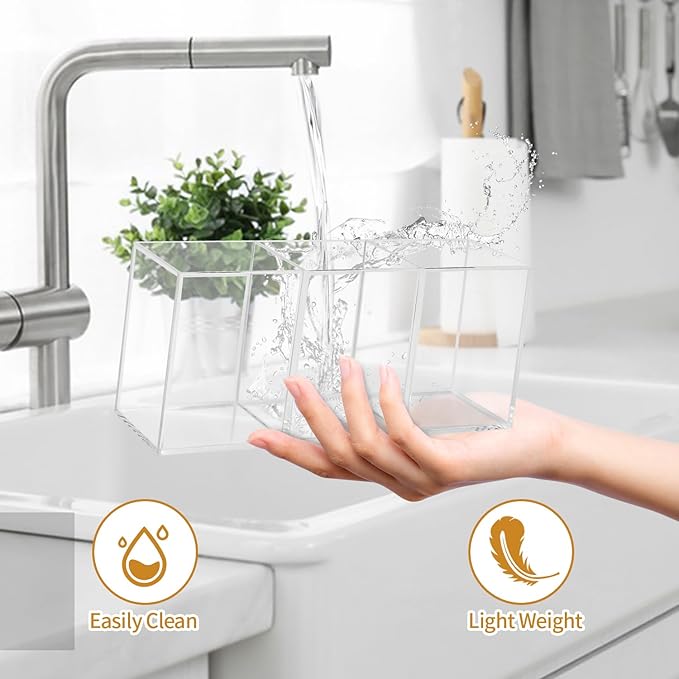 Plastic Utensil Holder for Party, Knife Fork Spoon Holder Silverware Caddy, Acrylic Kitchen Cutlery Storage Box, Tableware Holder Flatware Organizer for Counter (Clear)