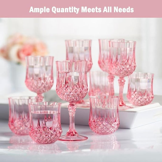 Plastic Wine Glasses, Plastic Goblets Vintage Style Cordial Unbreakable Drinking Glasses, Reusable Drinkware for Wedding Reception, Grand Event Party Supplies, Easter (100, Pink)