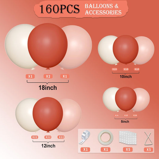Dusty Orange White Nude Pink Balloon Garland Arch Kit, 160Pcs Boho Latex Balloons Different Size 18 12 10 5 inch for Birthday Bridal Baby Shower Gender Reveal Wedding Retirement Party