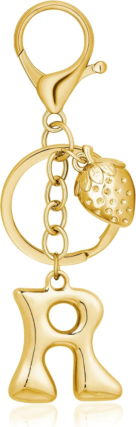 Gold Bubble Heart Initial Bag Charms for Handbags – Cute Initial Letter Keychain for Women, Purse Charms, Gold Gift