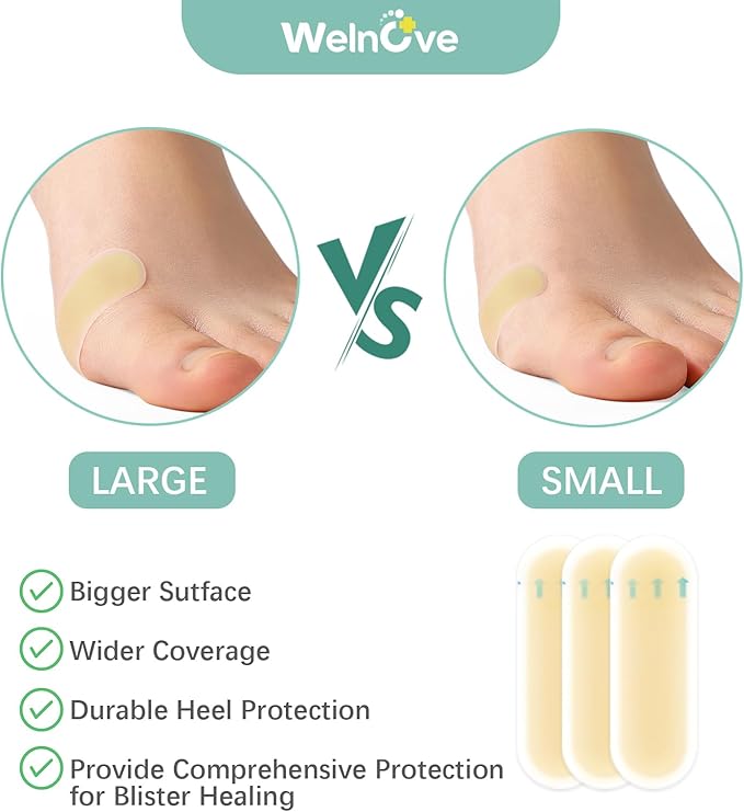 Gel Blister Hydrocolloid Bandages - Welnove 30ct Blister Cushions (Spot Pack) - Blister Bandages for Heel, Toe & Foot - Blister Pads for Prevention & Recovery - Water Resistant