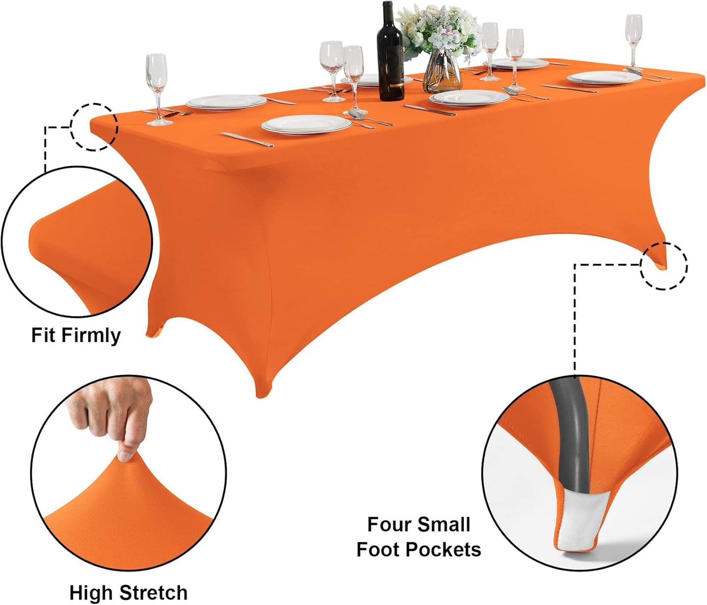 SuperO 2Pack Waterproof Spandex Table Cover for 4FT Table Universal Fitted Stretch Tablecloth for Party, Banquet, Wedding and Events-Orange