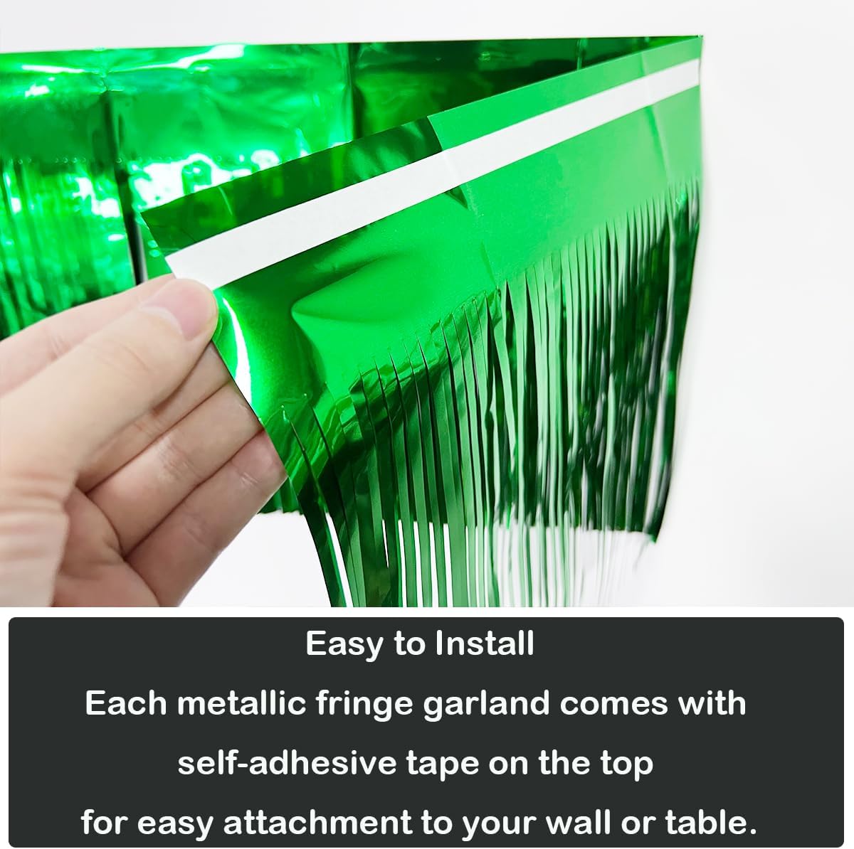 3 Pack Total 30 Feet Green Foil Fringe Garland Metallic Wall Hanging Drapes Tassel Skirting Tinsel Streamers Decorations for Parade Float Trailer Mardi Gras Party Birthday St. Patrick's Day