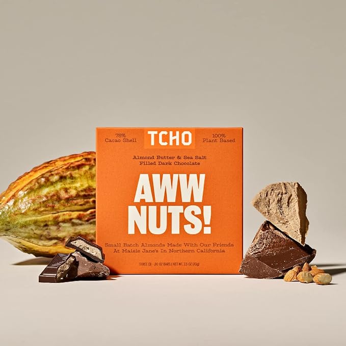 TCHO Aww Nuts! Dark Chocolate Bars (5 pack) | Single Origin, Plant Based, Organic & Fair Trade, | Non GMO, Non-Dairy, Vegan, Soy Free (2.5oz each)