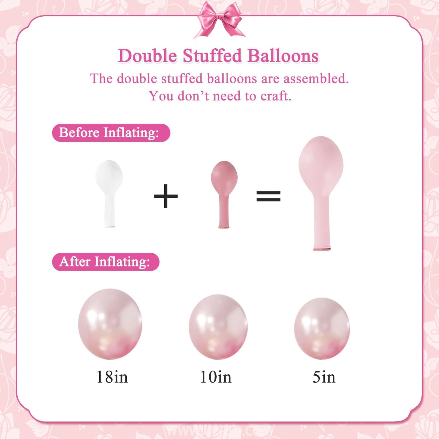 Hot Pink Balloon Arch Kit 101Pcs Double Stuffed Pearl Pink Light Pink Clear Balloon Different Size for Princess Wedding Birthday Baby Shower Bachelorette Party Decorations