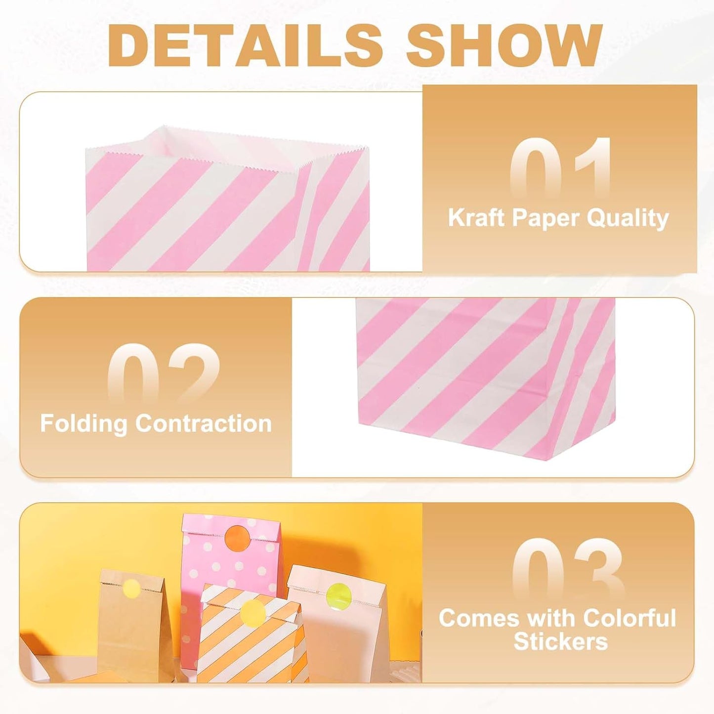 PATIKIL Party Favor Bag, 24 Pcs 5.1x3.1x9.4 Inch Medium Paper Candy Bags Gift Treat Celebration Halloween Goody Birthday Wedding Party with Stickers, Pink Twill