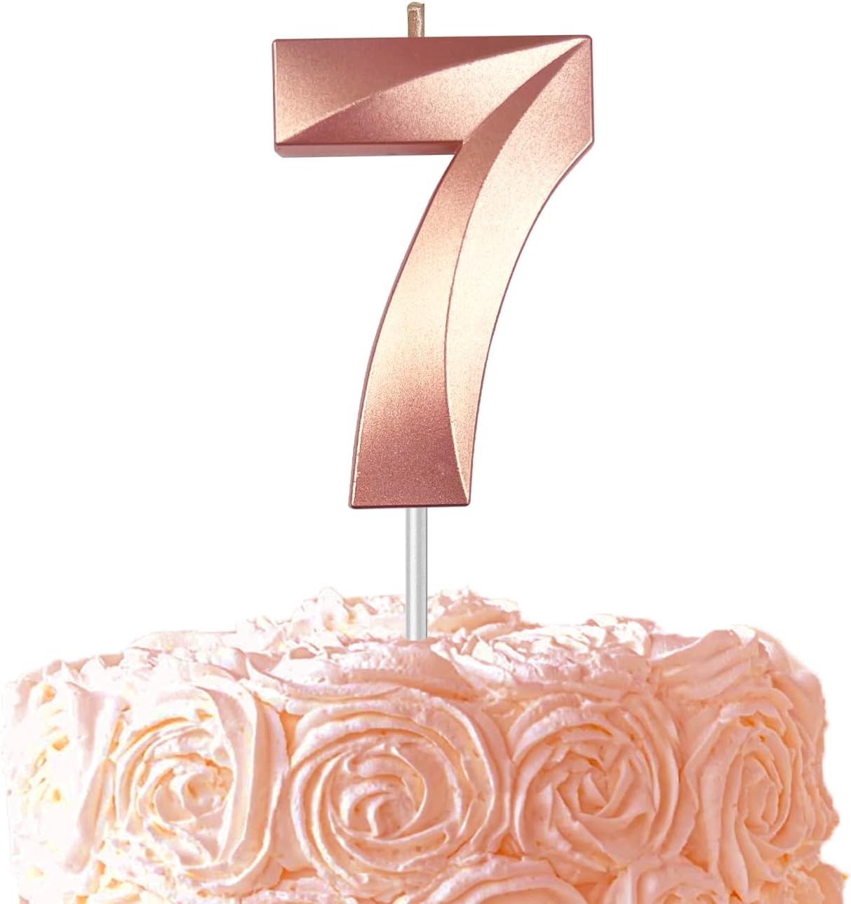 Rose Gold Number 7 Candles, 3D Diamond 2.76 Inch Cake Topper Birthday Candles for Wedding Anniversary Cake Decorations, Happy Birthday Party Decorations