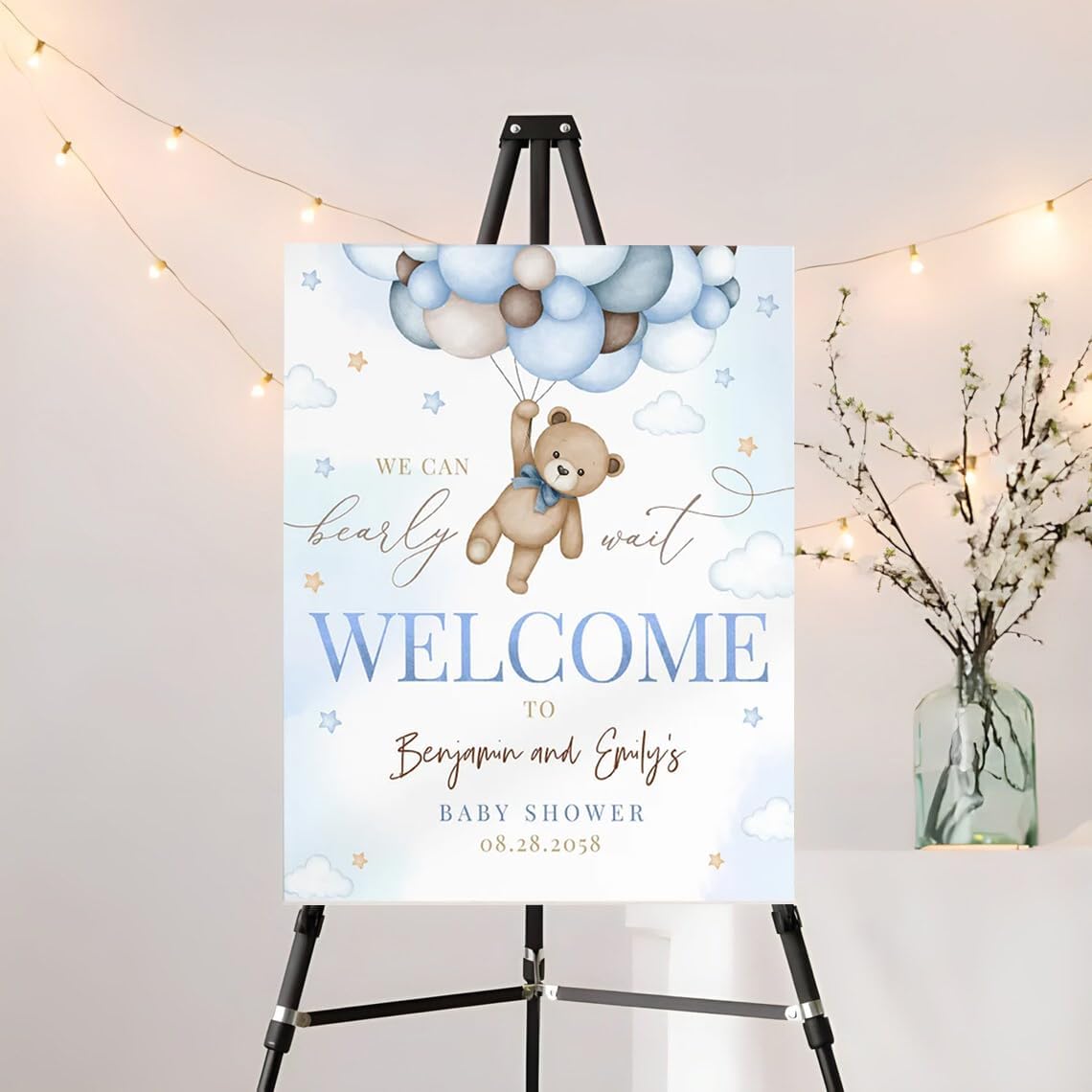 Generic Personalized Blue Boy Bear We Can Bearly Wait Baby Shower Welcome Sign Decor Decoration, Baby Boy Welcome Sign, Bear Baby Shower Decorations, Baby Announcement Sign, Full Size, Vesion #1